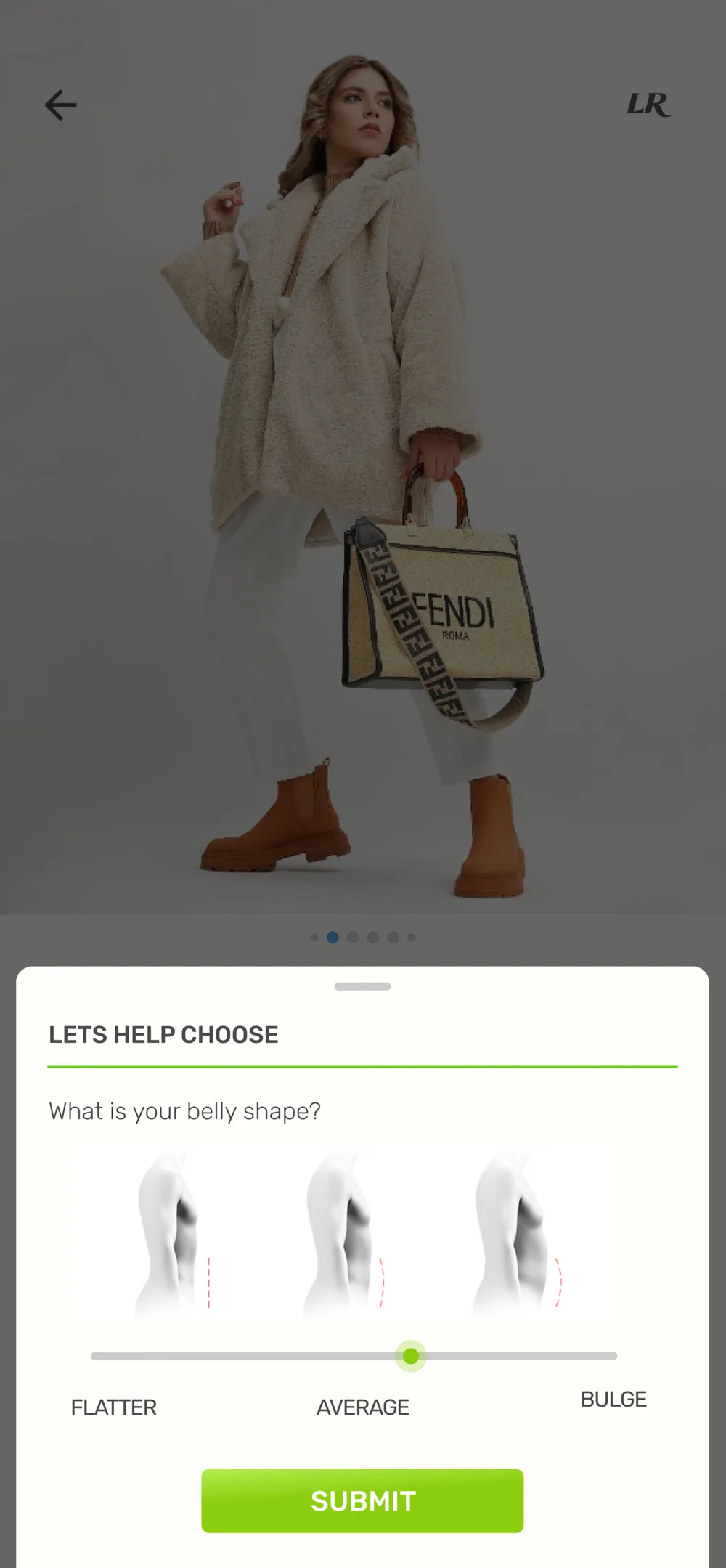 Help-choose sheet asking about shape, from flatter to average to bulge