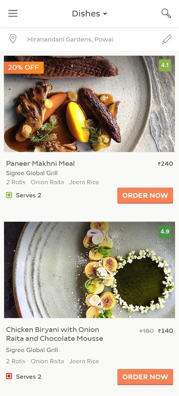 Dishes list