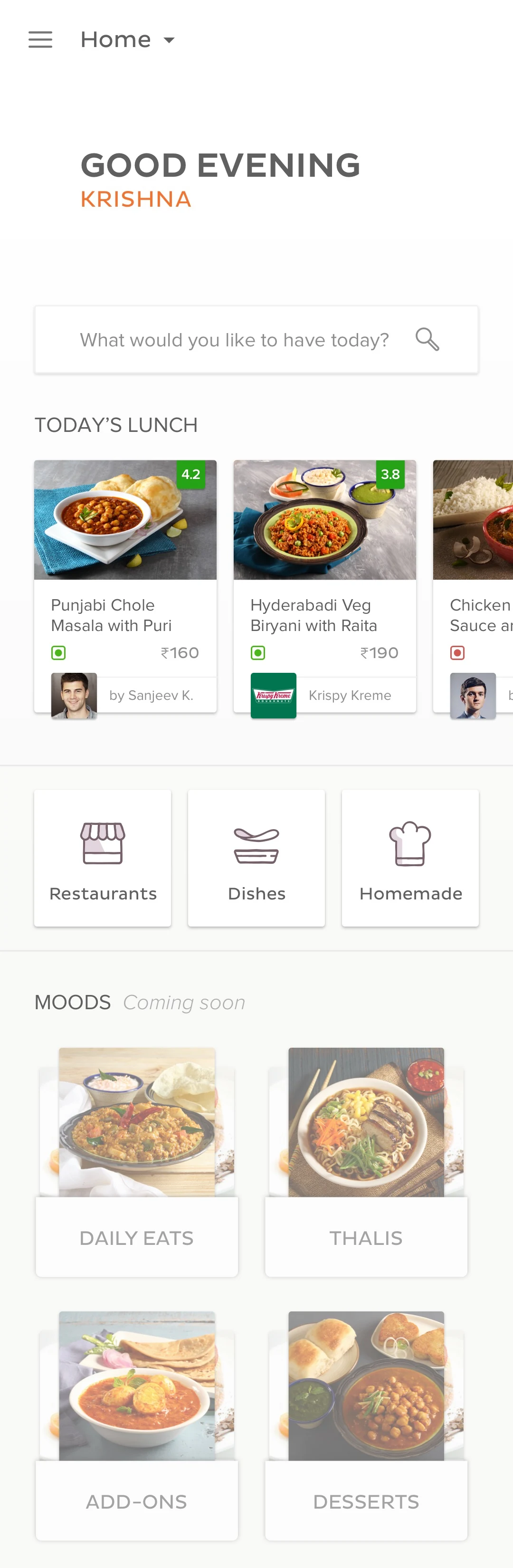 Home: Good evening, today's lunch, ways in by restaurants, dishes and homemade, and moods