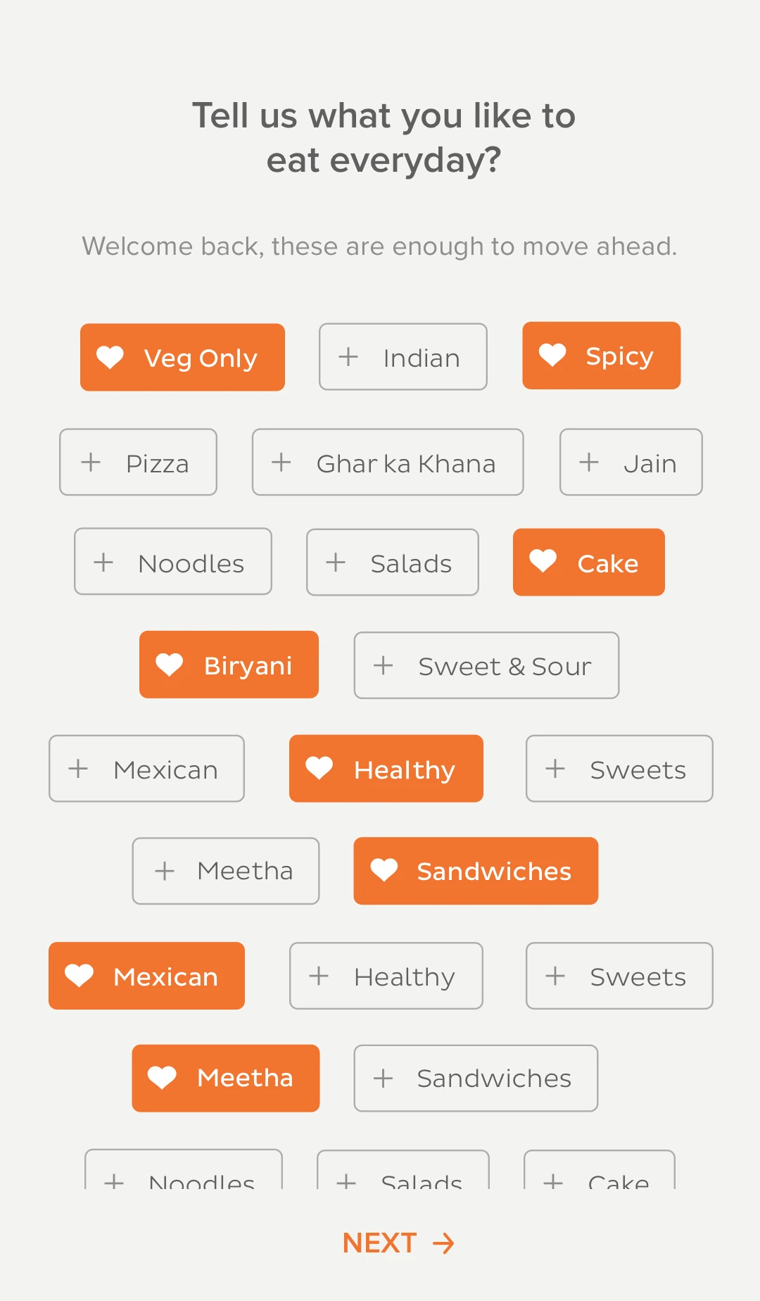 Onboarding taste tags